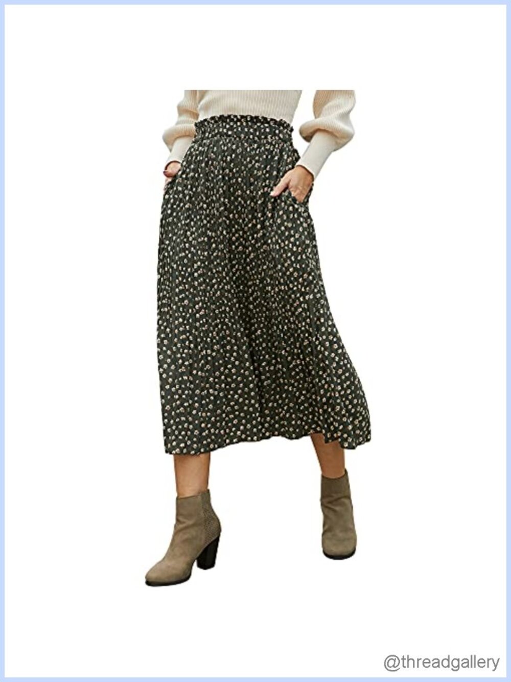 High Waist Pleated A-Line Midi Skirt with Pockets Casual Swing
